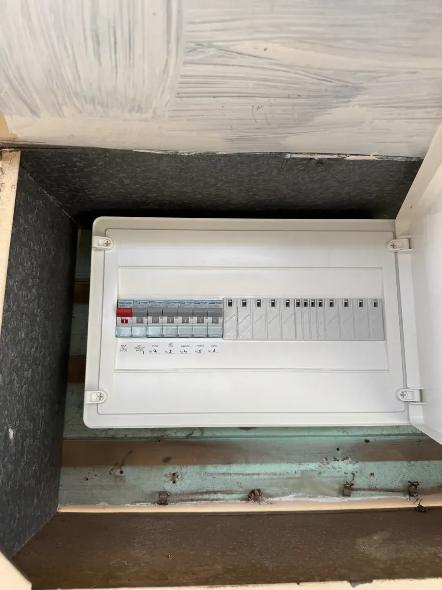 New switchboard with labelled circuit breakers and RCDs installed by G-TEC